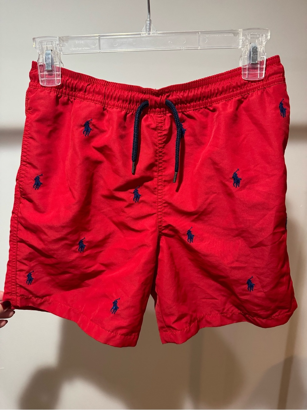 Polo by Ralph Lauren Red Swim Trunks with Navy Pony Embroidery